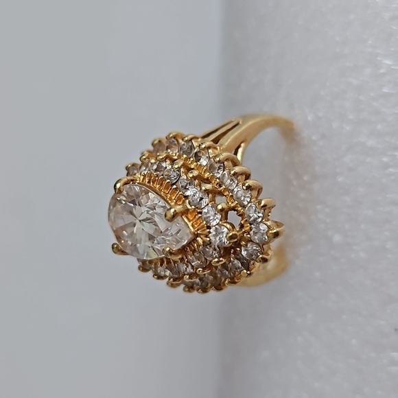 Jewelry - 14KT HGE Pear Shape CZ Large Center Stone Heavy Gold Electroplating Coctail Ring